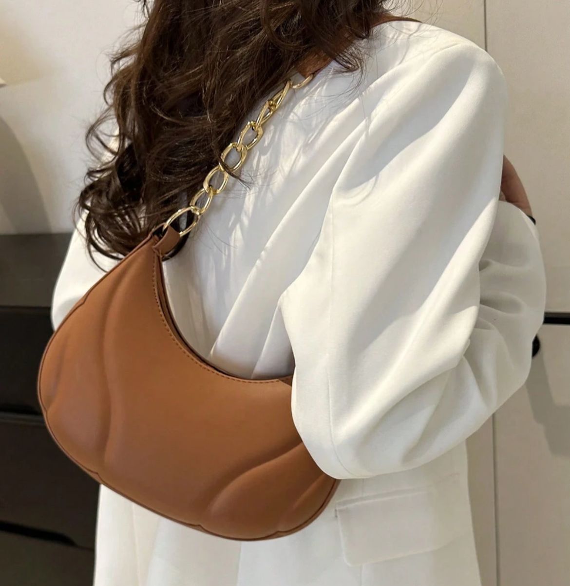 Brown Padded Chain Bag