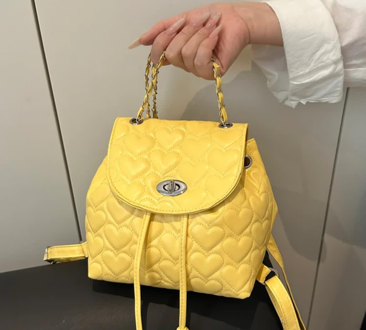 Yellow Heart-Quilted Backpack