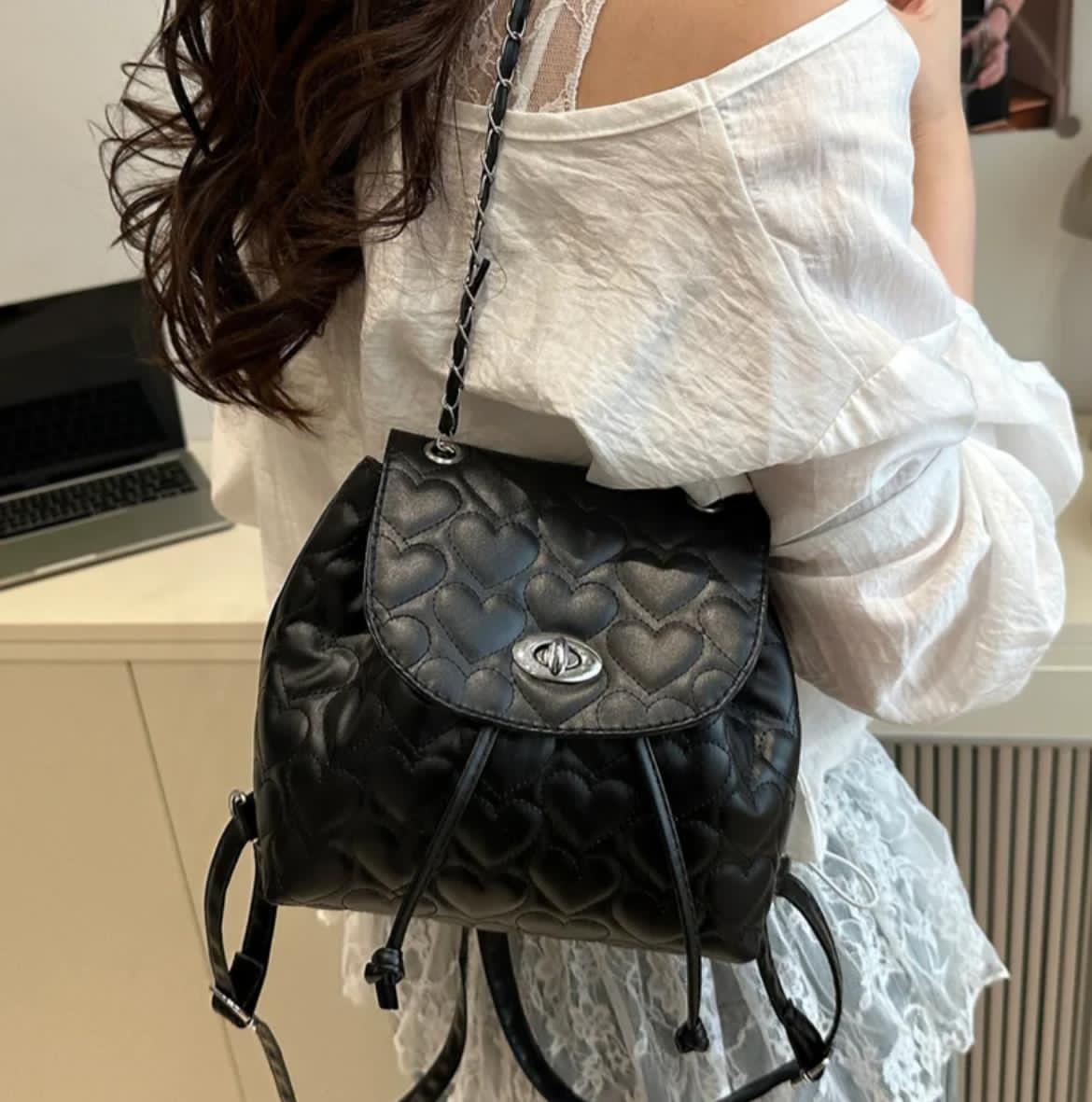 Black Heart-Quilted Backpack