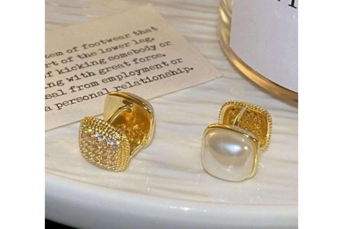 Luxe Square Pearl & Crystal Studs