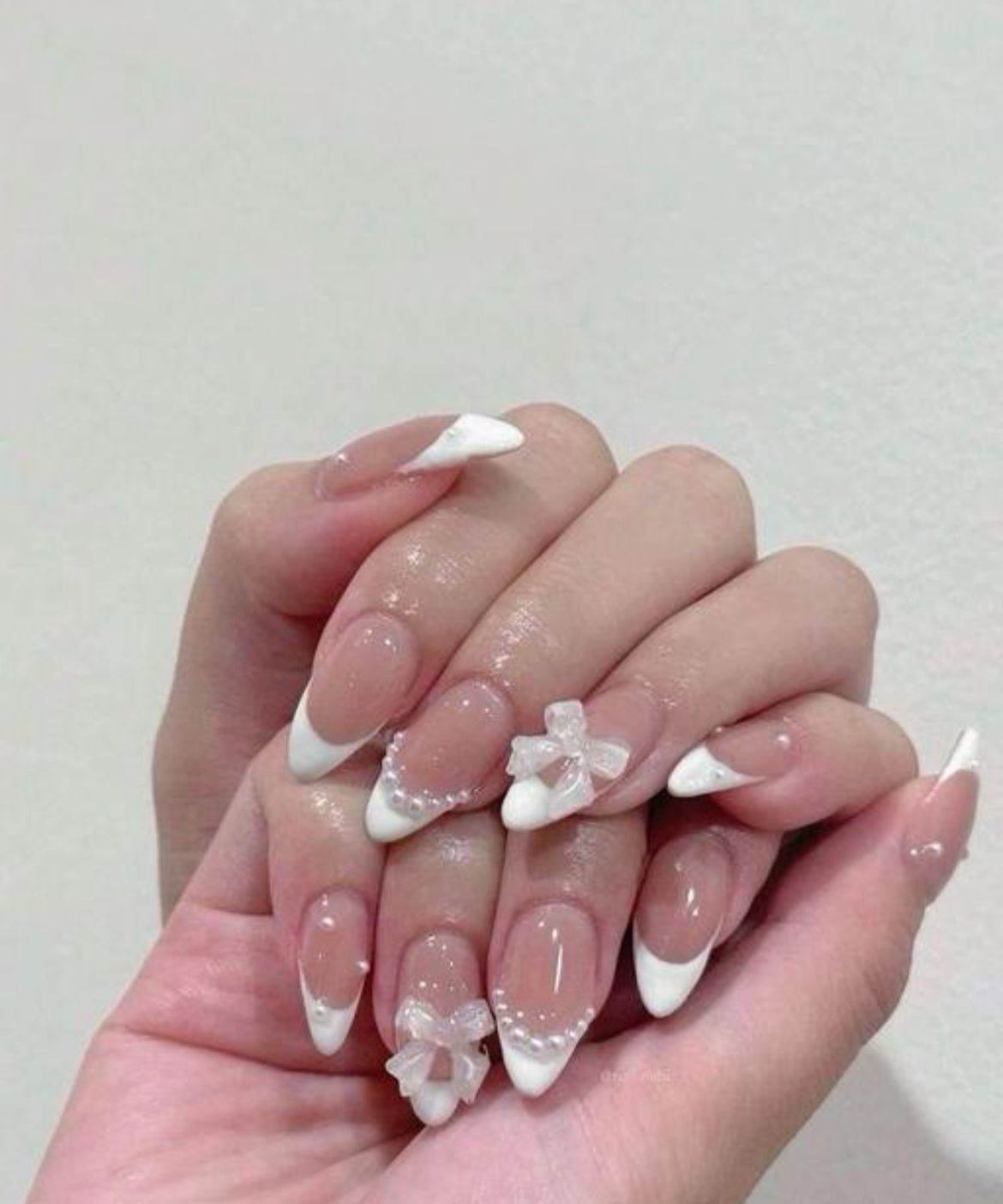 White French Tip with 3D Flowers