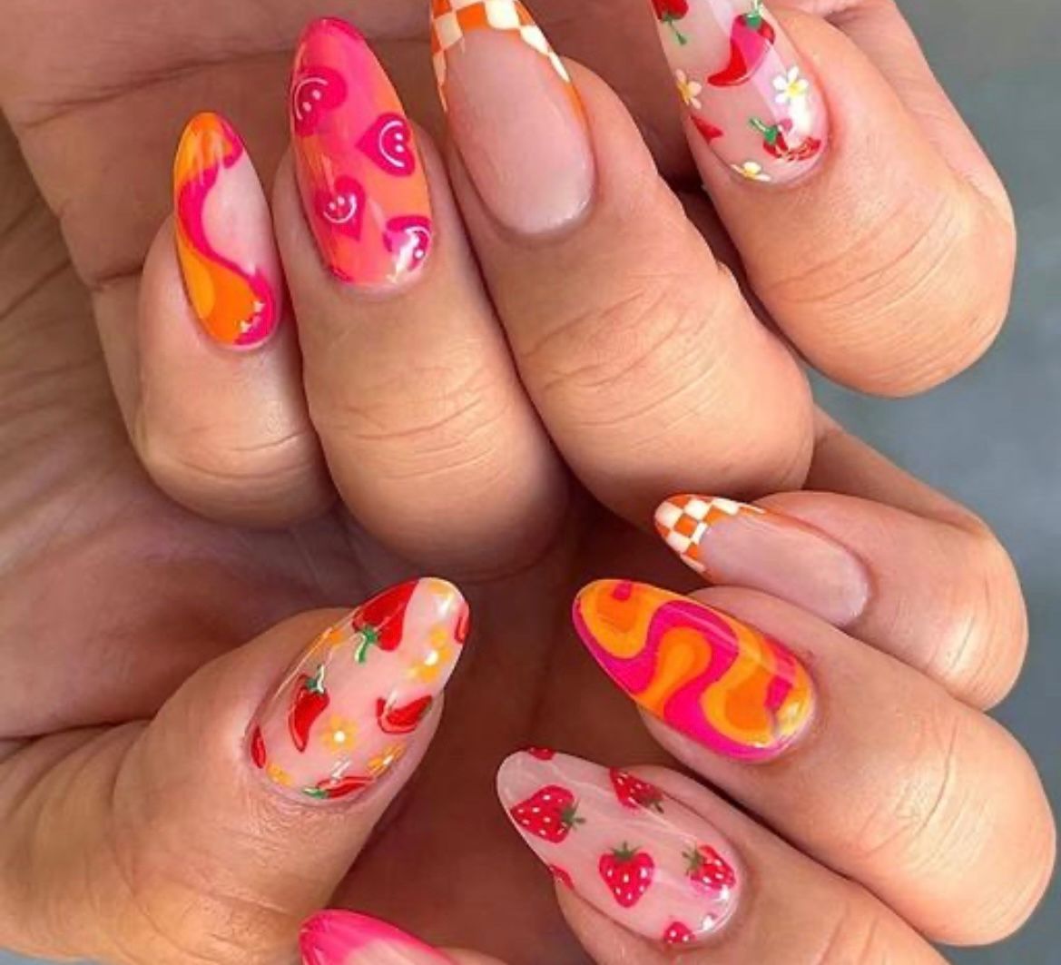 Bright Mixed-Pattern Nails