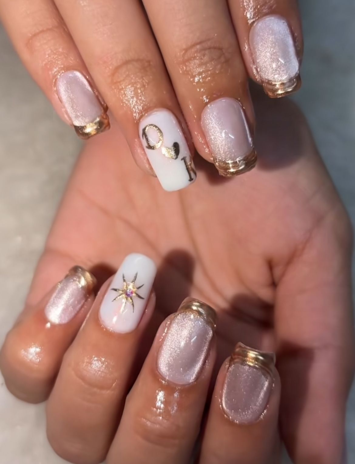 Gold-Tipped Pink Nails