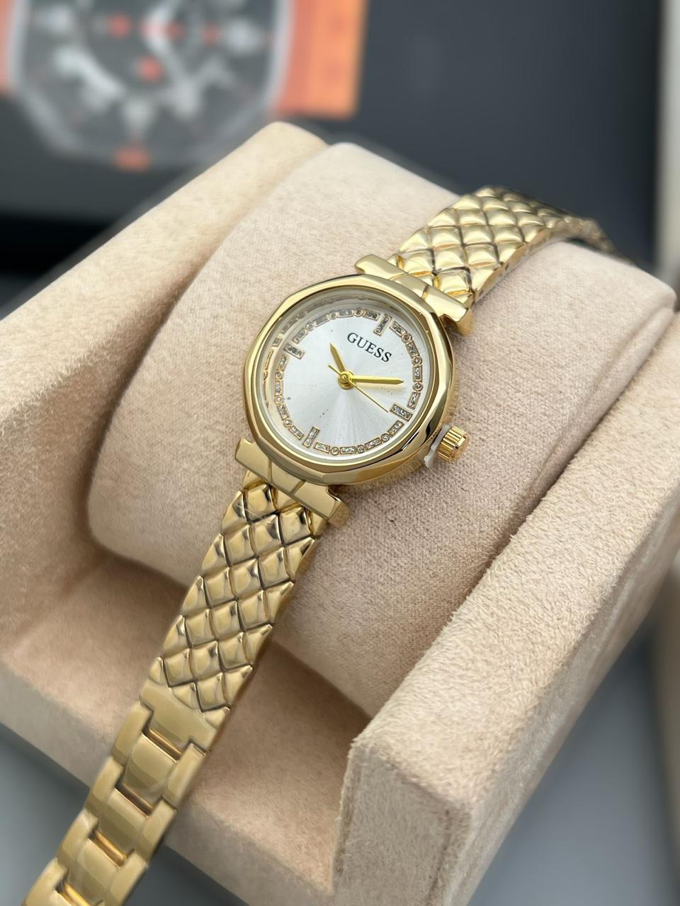 Gold GUESS Watch (White Dial)